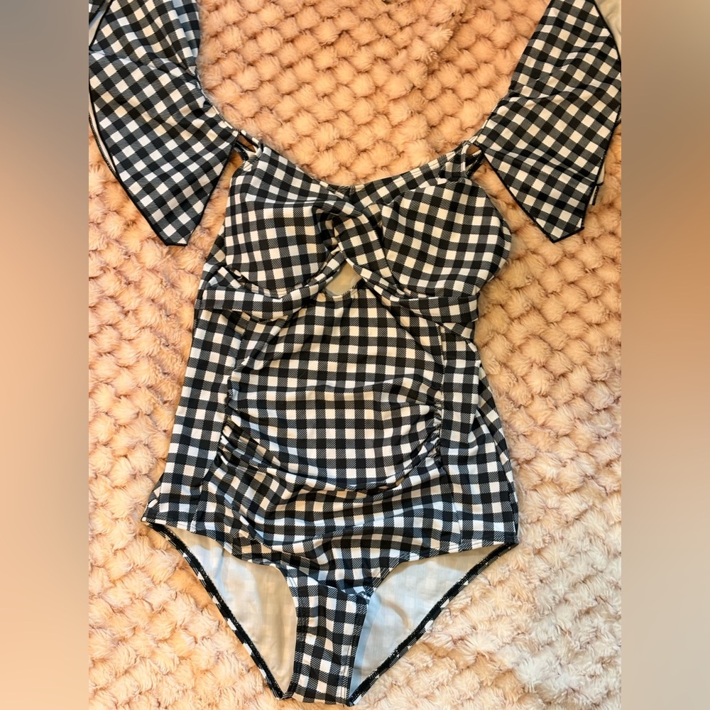 Viaurbe Black and White Gingham One-Piece Swimsuit